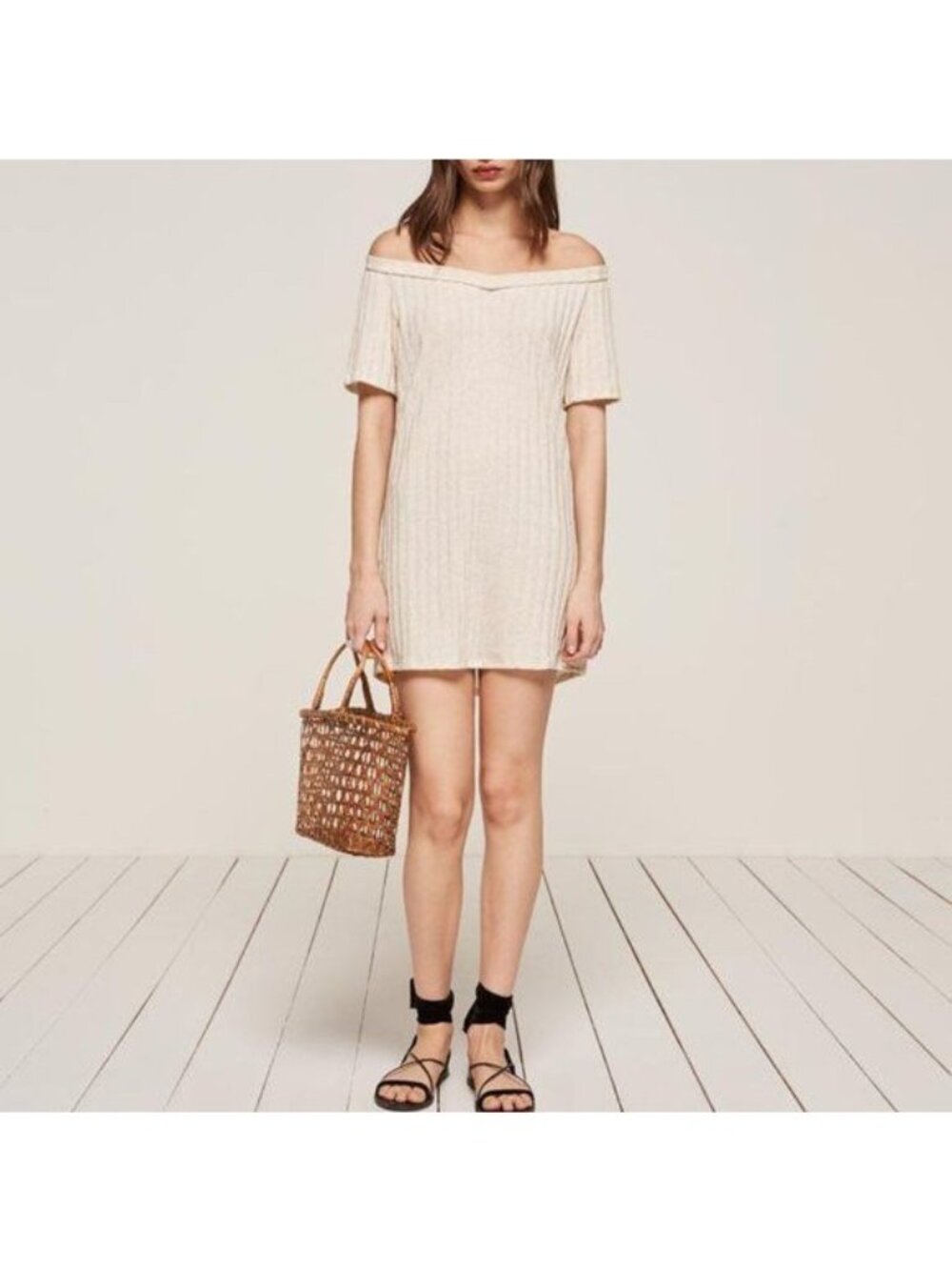 Reformation Portland Dress Ribbed Off the Shoulder